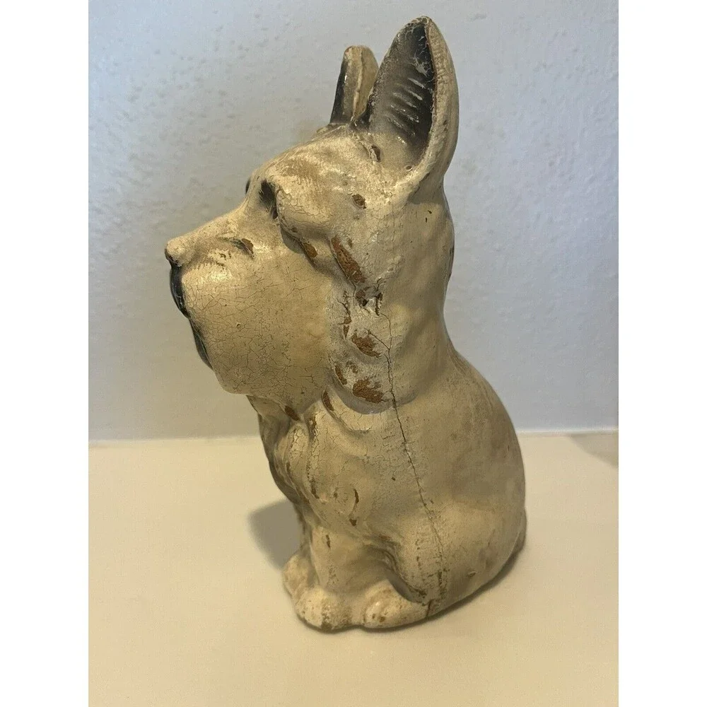 Vintage Wood Composite Scottie Scottish Terrier Dog Bank Cream And Black - Picture 2 of 6
